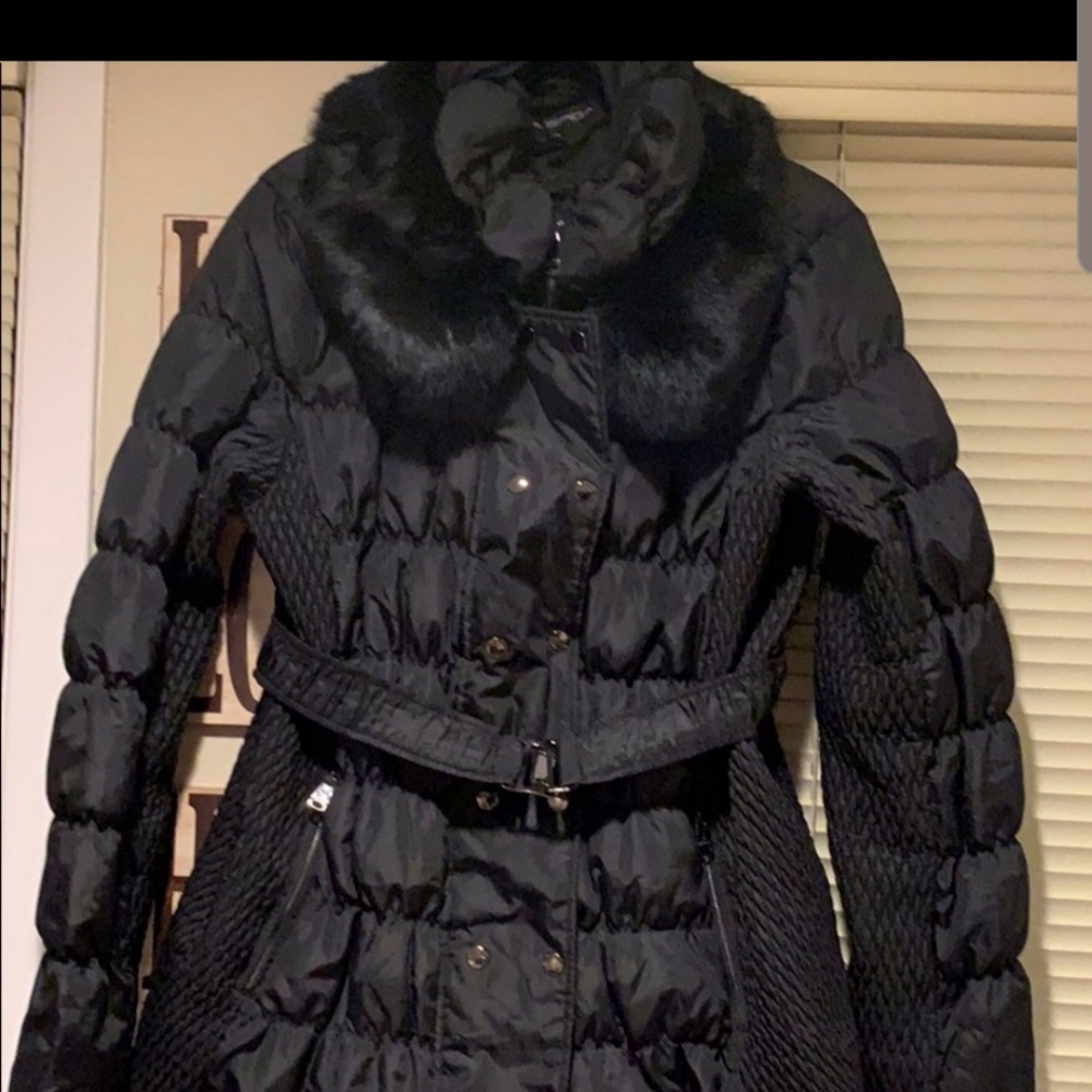 Black Down Coat with Ruching